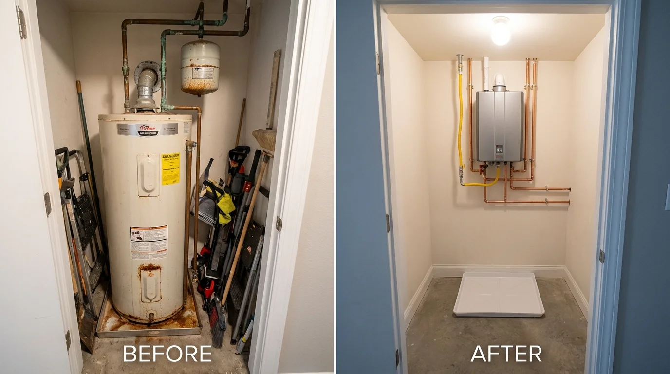 Tank water heater versus wall-mounted tankless unit comparison for Brewton, AL homeowners